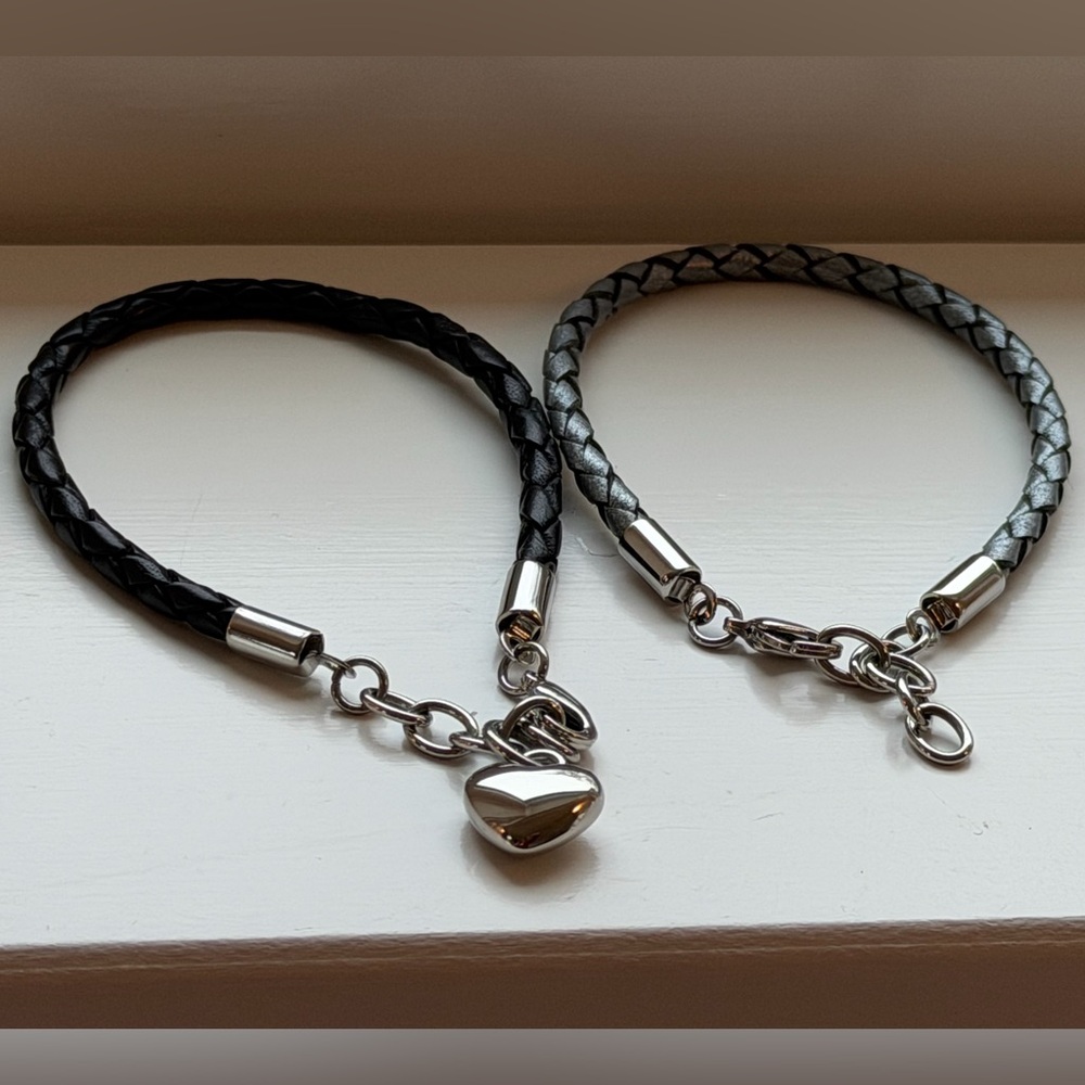 Set of 2 Braided 🖤 Charm Bracelets Black and Gray with Silver Accents NWT ⭐️
